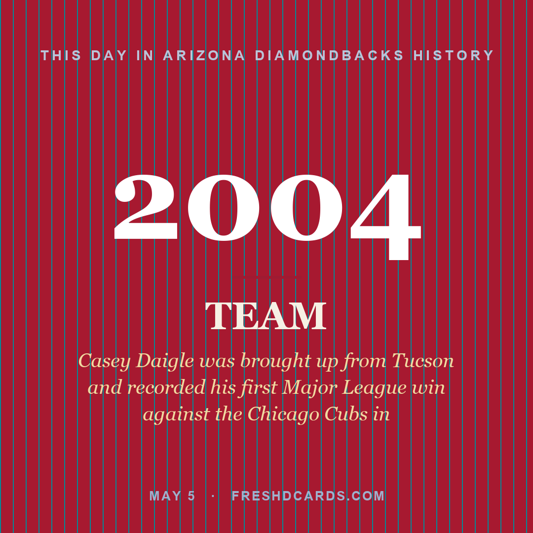 Arizona Diamondbacks: Arizona Diamondbacks, 2004, Casey Daigle was brought up from Tucson and recorded his first Major League win against the Chicago Cubs in