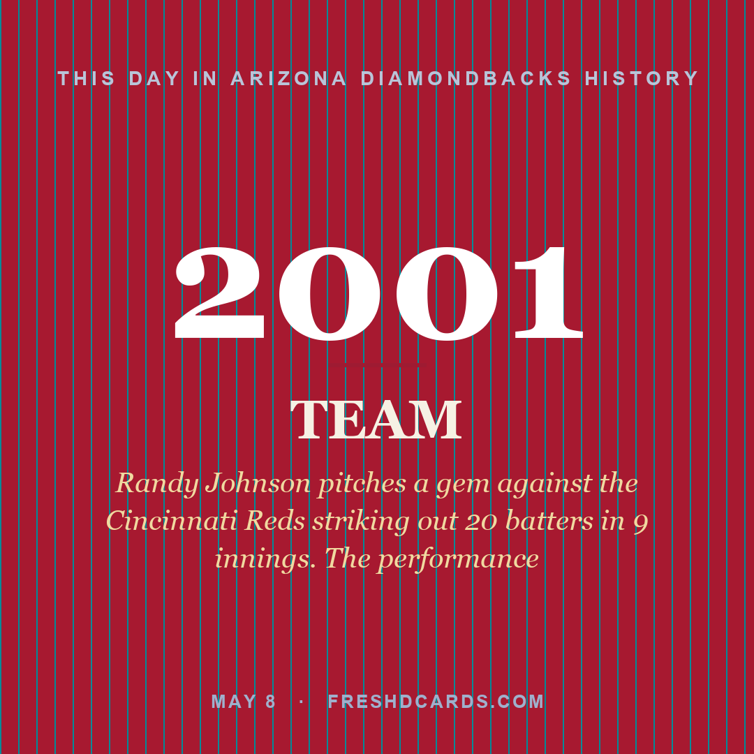 Arizona Diamondbacks: Arizona Diamondbacks, 2001, Randy Johnson pitches a gem against the Cincinnati Reds striking out 20 batters in 9 innings. The performance