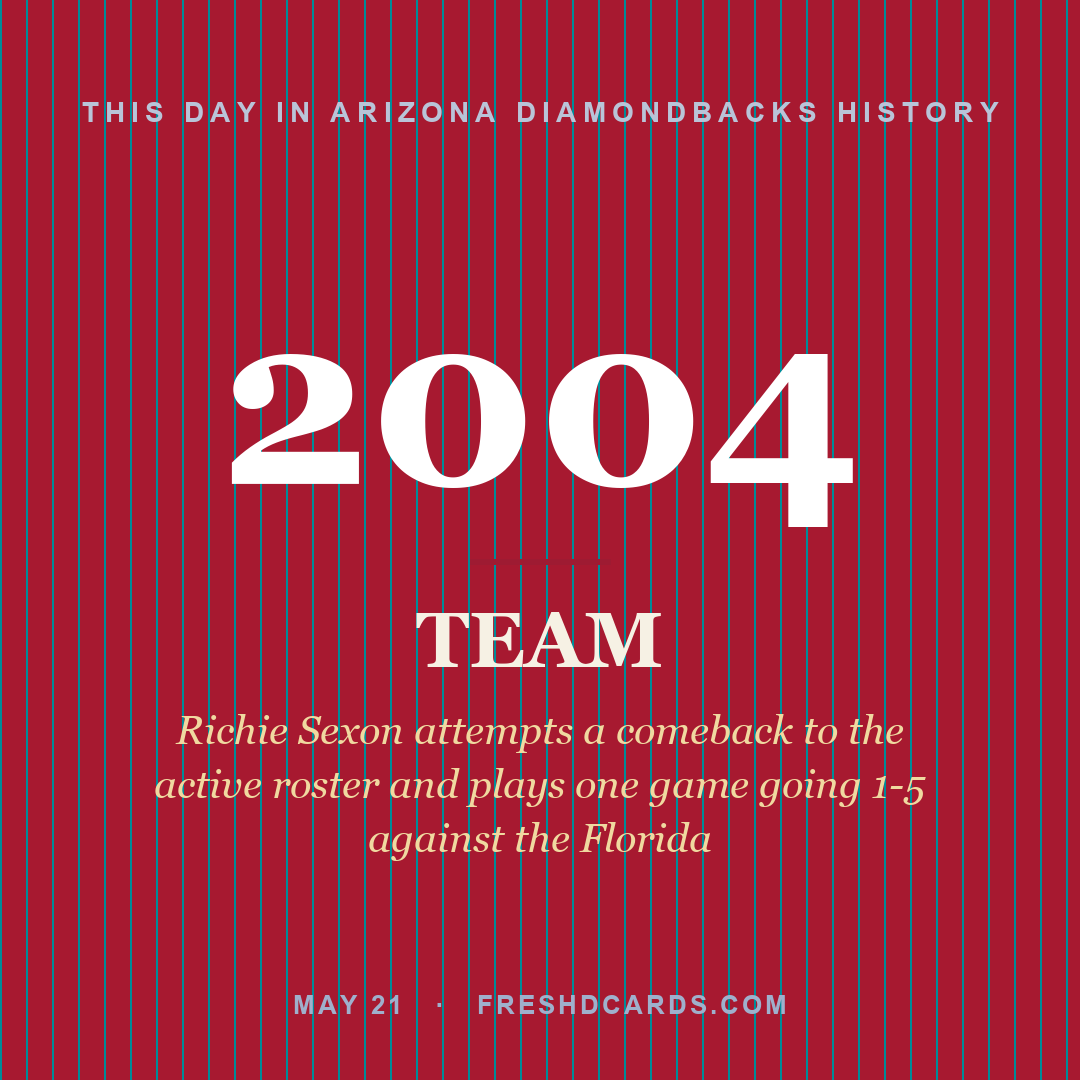 Arizona Diamondbacks: Arizona Diamondbacks, 2004, Richie Sexon attempts a comeback to the active roster and plays one game going 1-5 against the Florida