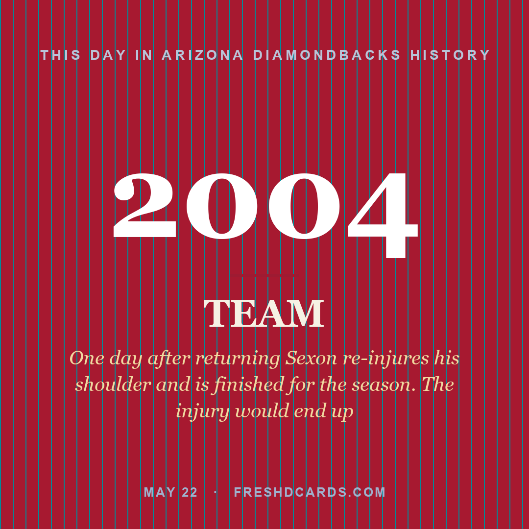 Arizona Diamondbacks: Arizona Diamondbacks, 2004, One day after returning Sexon re-injures his shoulder and is finished for the season. The injury would end up