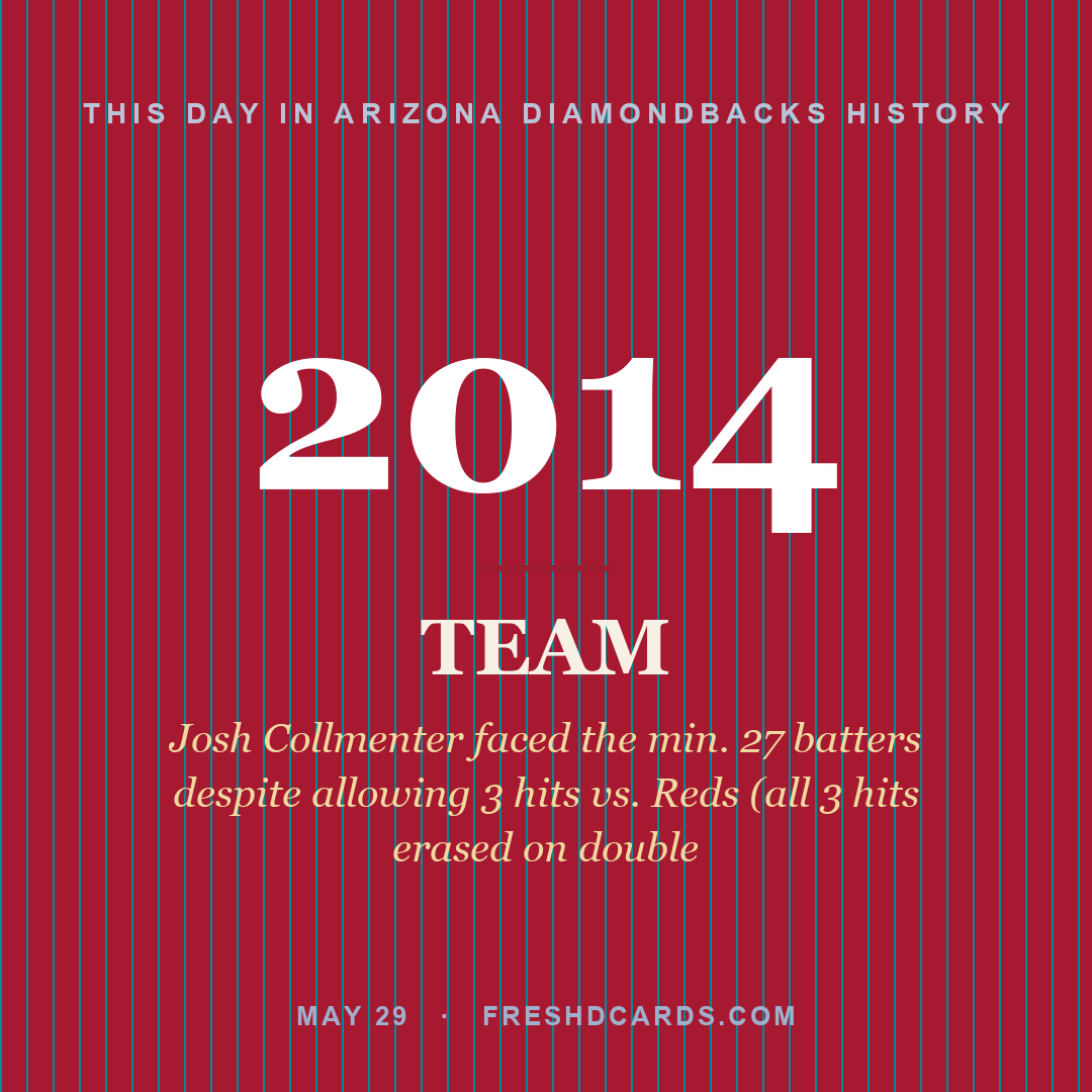 Arizona Diamondbacks: Arizona Diamondbacks, 2014, Josh Collmenter faced the min. 27 batters despite allowing 3 hits vs. Reds (all 3 hits erased on double