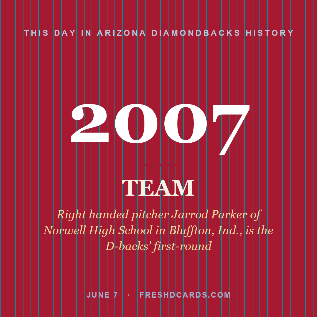Arizona Diamondbacks: Arizona Diamondbacks, 2007, Right handed pitcher Jarrod Parker of Norwell High School in Bluffton, Ind., is the D-backs’ first-round