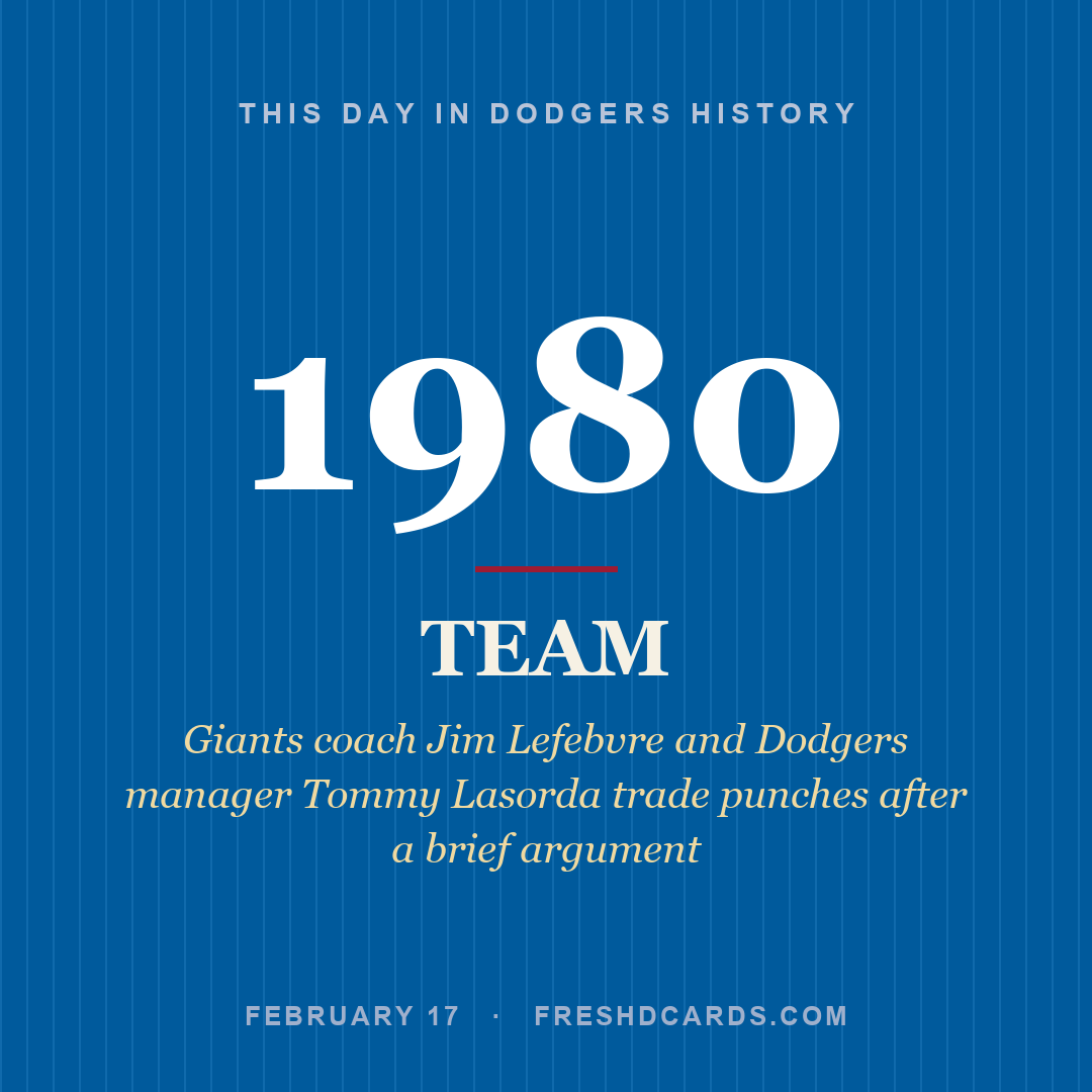 Dodgers: Dodgers, 1980, Giants coach Jim Lefebvre and Dodgers manager Tommy Lasorda trade punches after a brief argument