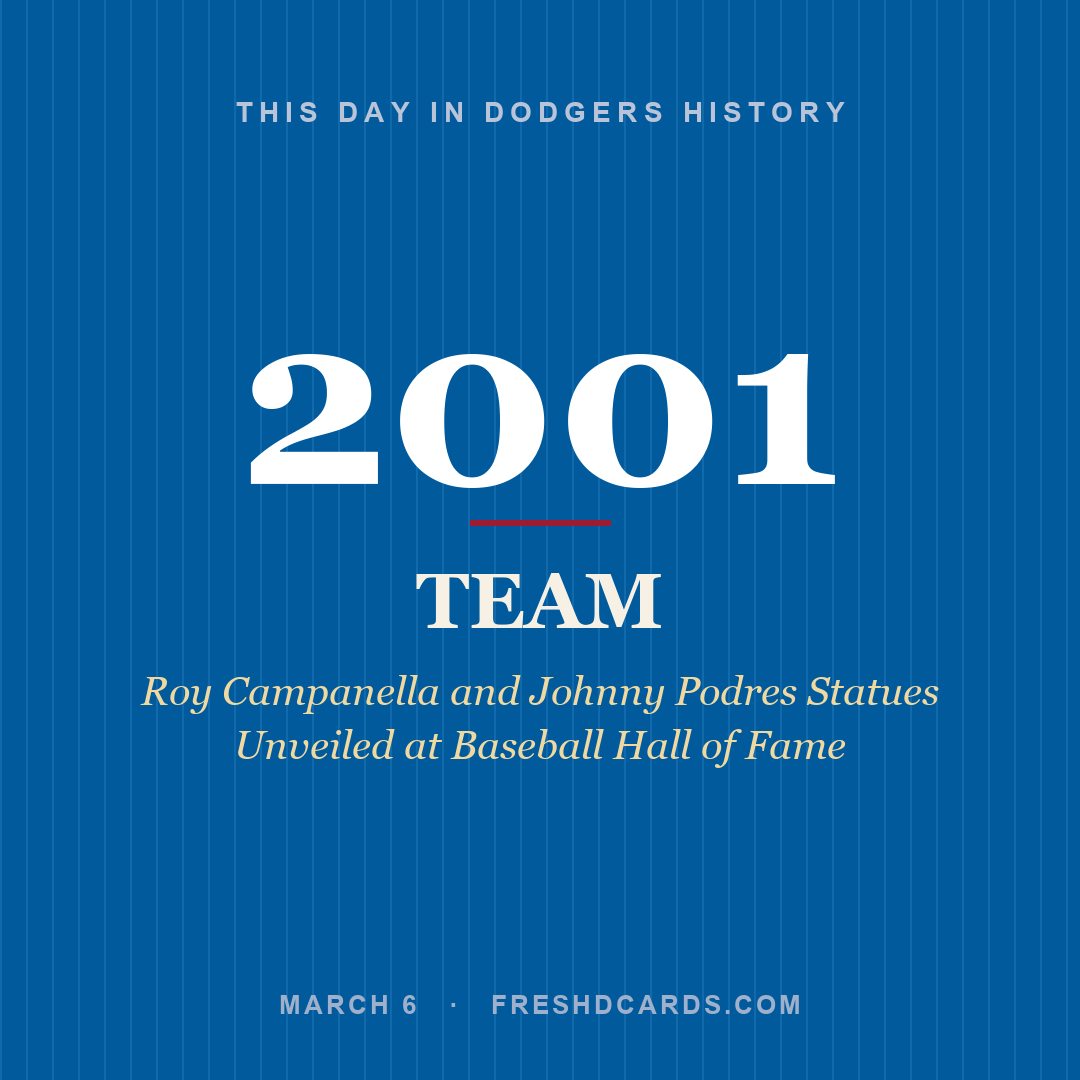 Dodgers: Dodgers, 2001, Roy Campanella and Johnny Podres Statues Unveiled at Baseball Hall of Fame
