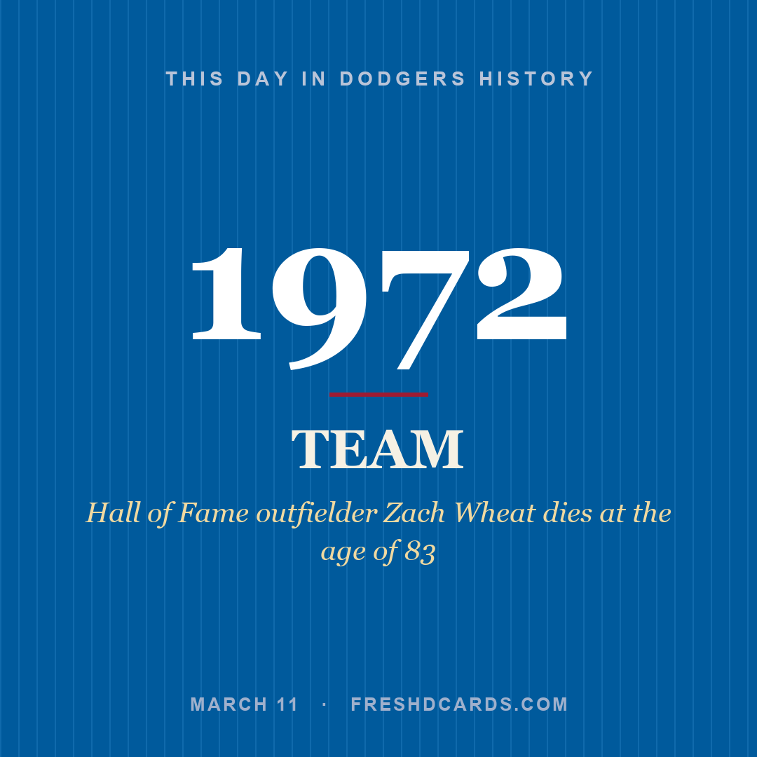 Dodgers: Dodgers, 1972, Hall of Fame outfielder Zach Wheat dies at the age of 83