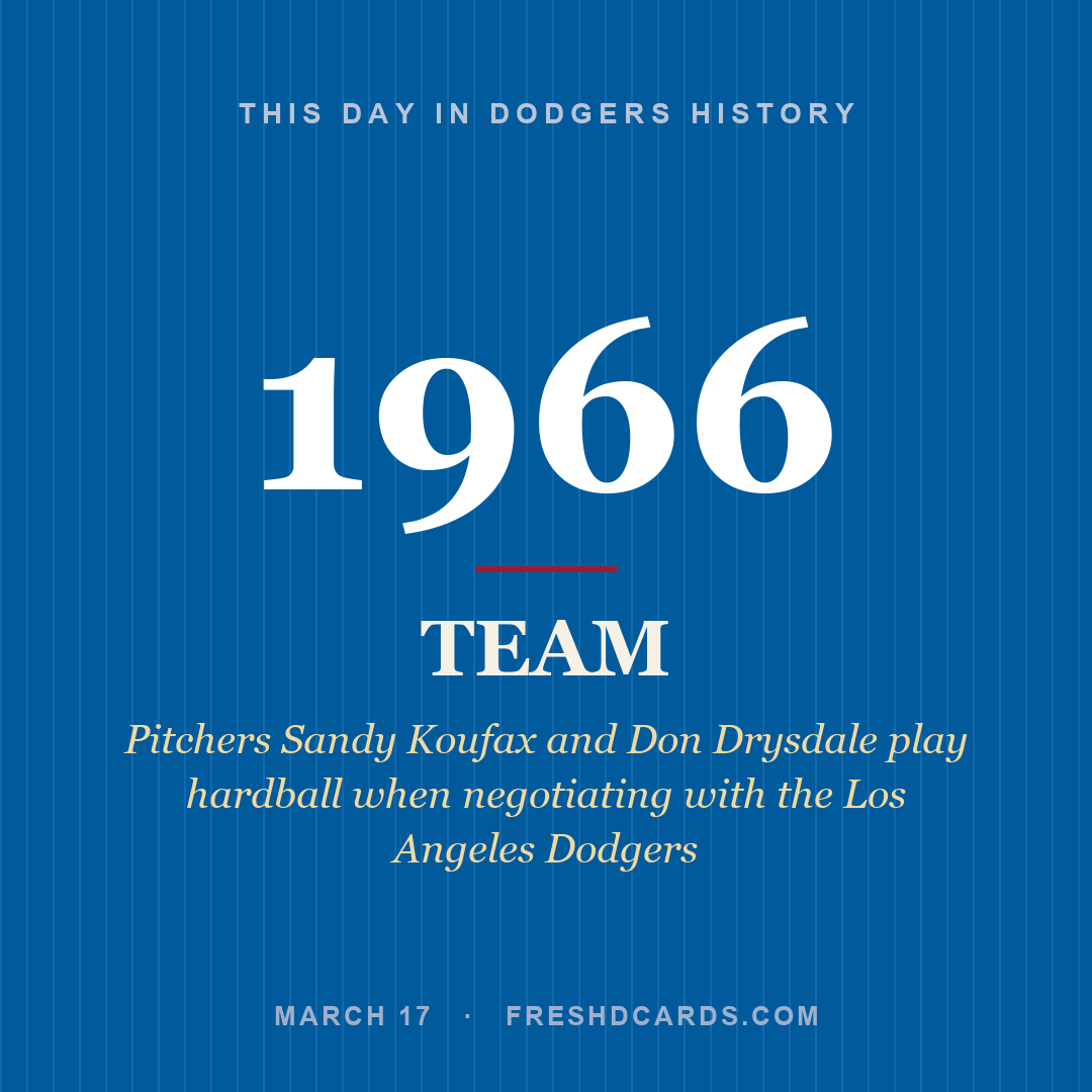 Dodgers: Dodgers, 1966, Pitchers Sandy Koufax and Don Drysdale play hardball when negotiating with the Los Angeles Dodgers