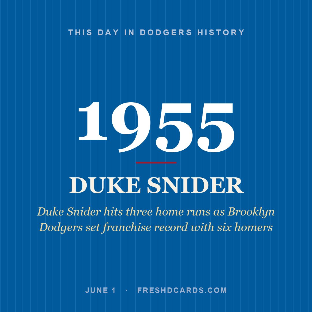 Dodgers: Duke Snider, 1955, Duke Snider hits three home runs as Brooklyn Dodgers set franchise record with six homers