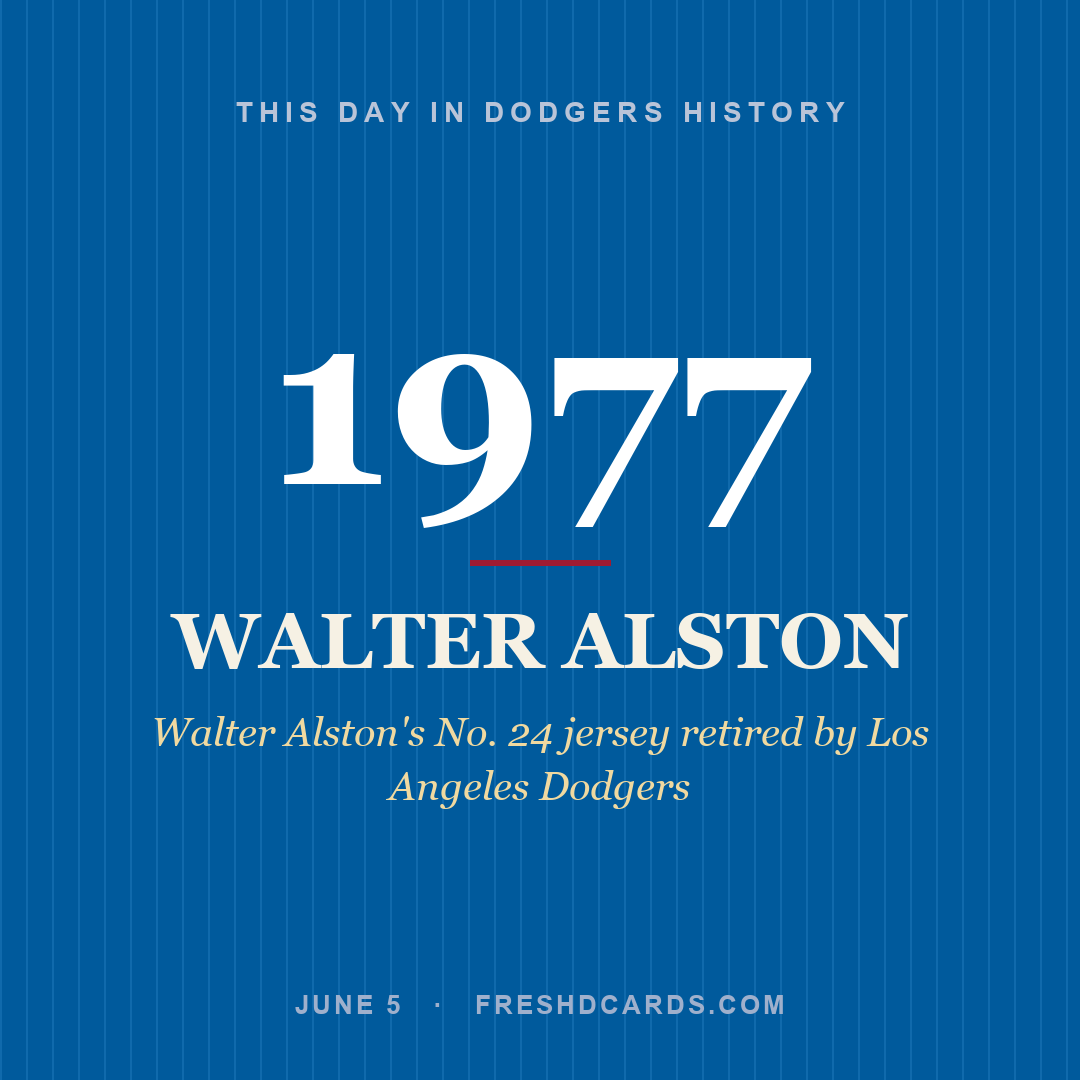 Dodgers: Walter Alston, 1977, Walter Alston's No. 24 jersey retired by Los Angeles Dodgers