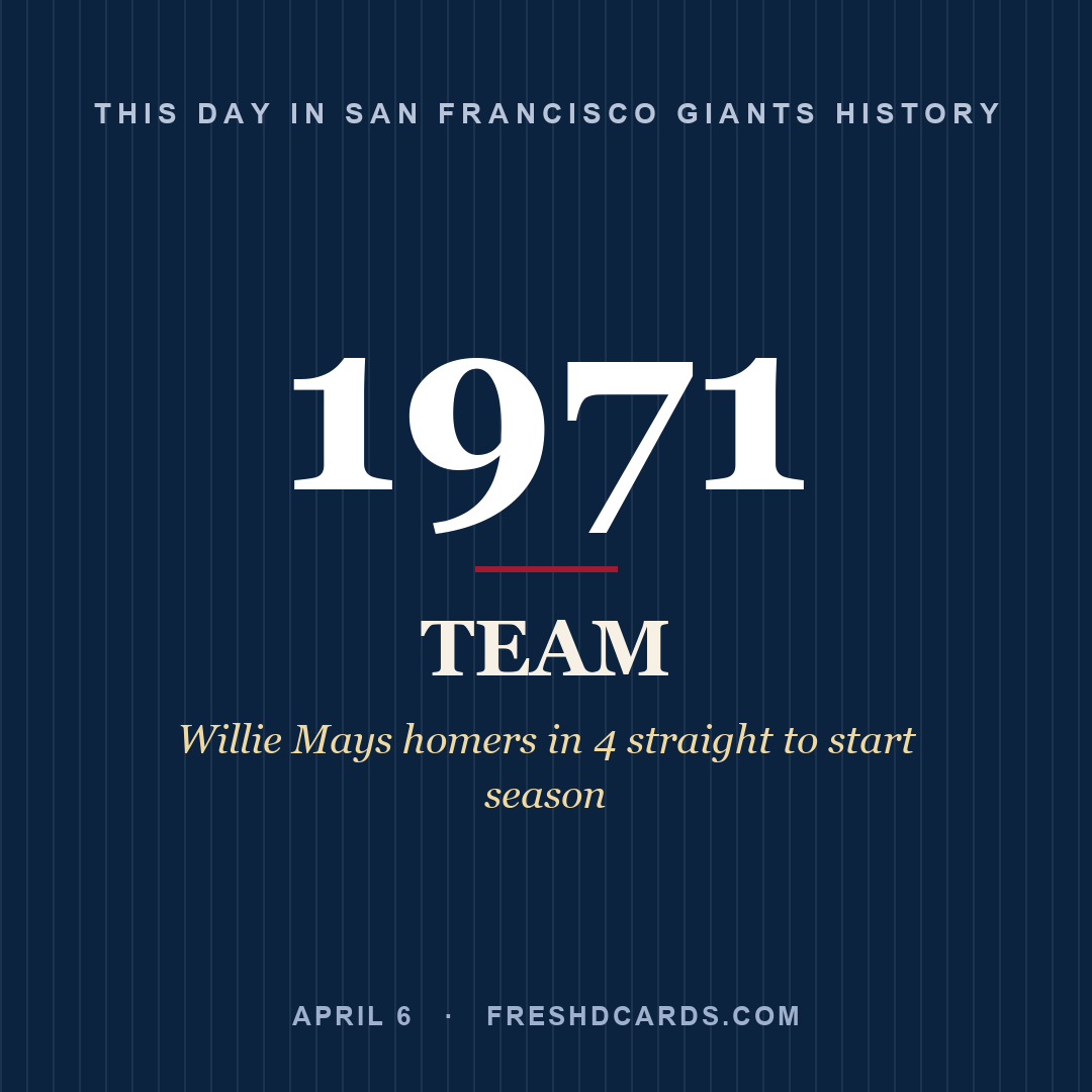 San Francisco Giants: San Francisco Giants, 1971, Willie Mays homers in 4 straight to start season
