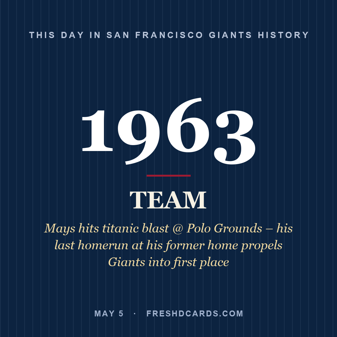 San Francisco Giants: San Francisco Giants, 1963, Mays hits titanic blast @ Polo Grounds – his last homerun at his former home propels Giants into first place