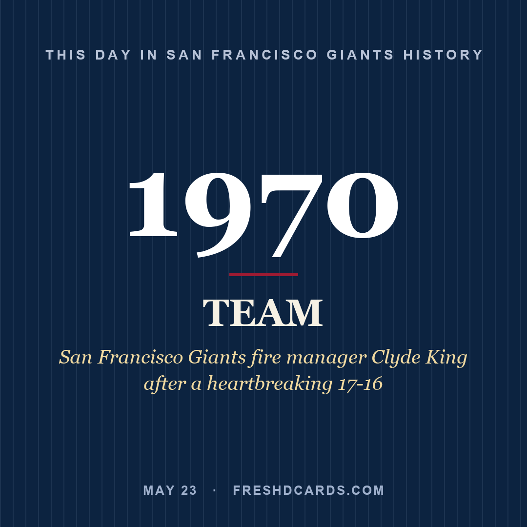 San Francisco Giants: San Francisco Giants, 1970, San Francisco Giants fire manager Clyde King after a heartbreaking 17-16