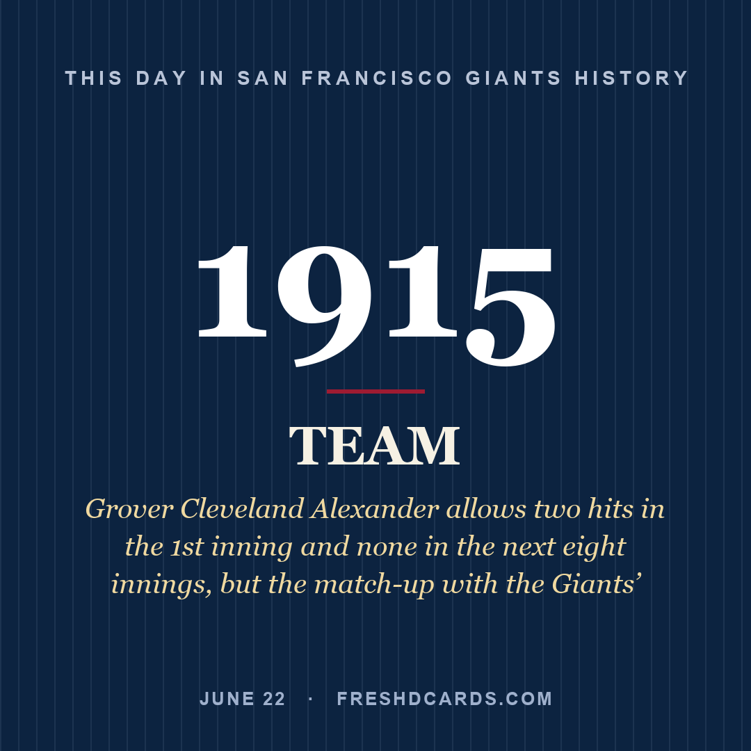 San Francisco Giants: San Francisco Giants, 1915, Grover Cleveland Alexander allows two hits in the 1st inning and none in the next eight innings, but the match-up with the Giants’