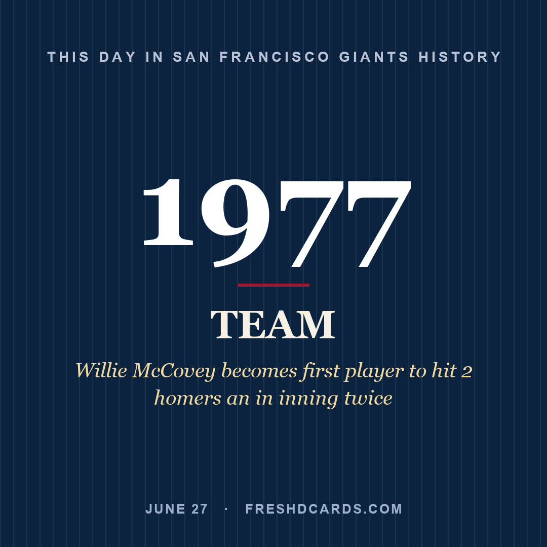 San Francisco Giants: San Francisco Giants, 1977, Willie McCovey becomes first player to hit 2 homers an in inning twice