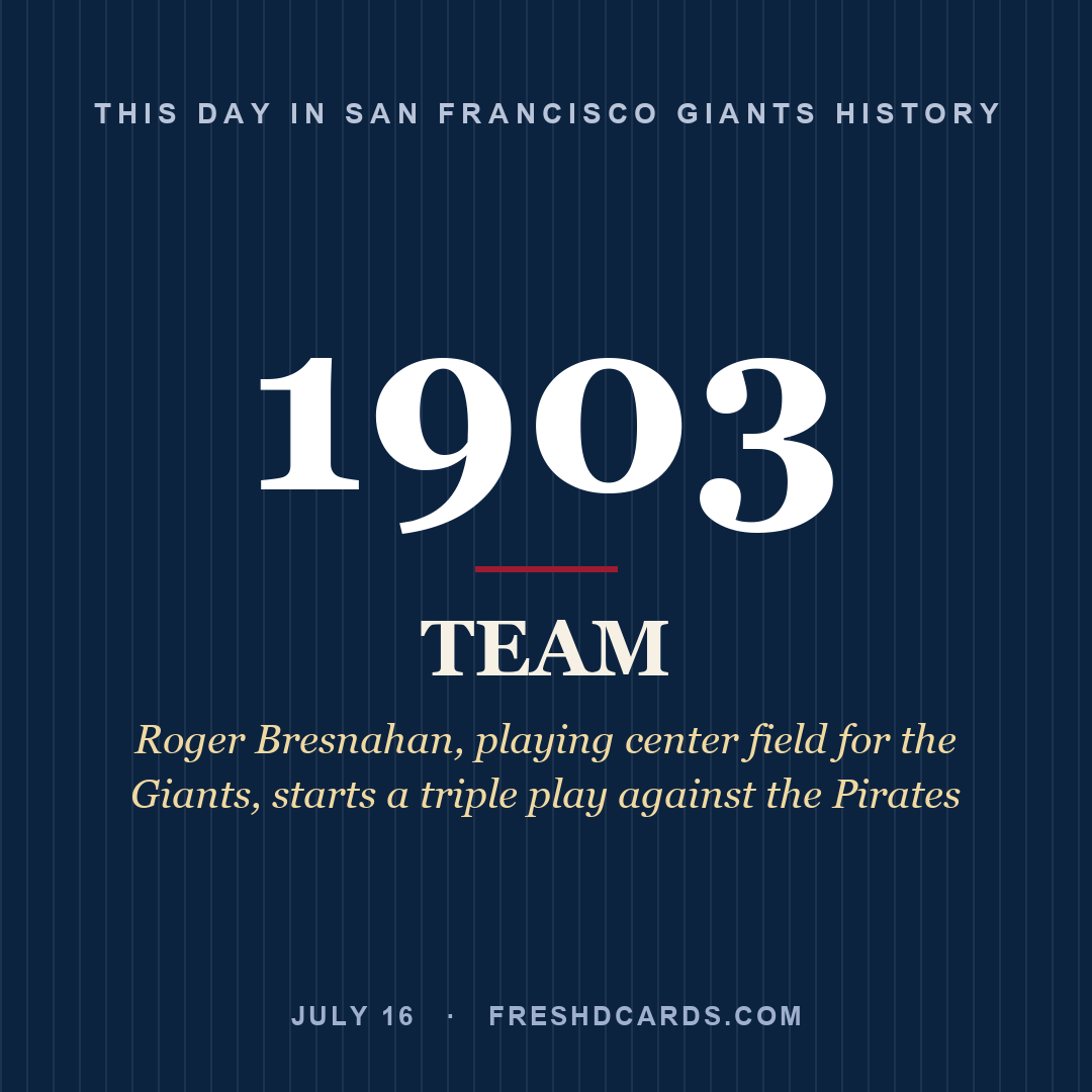 San Francisco Giants: San Francisco Giants, 1903, Roger Bresnahan, playing center field for the Giants, starts a triple play against the Pirates