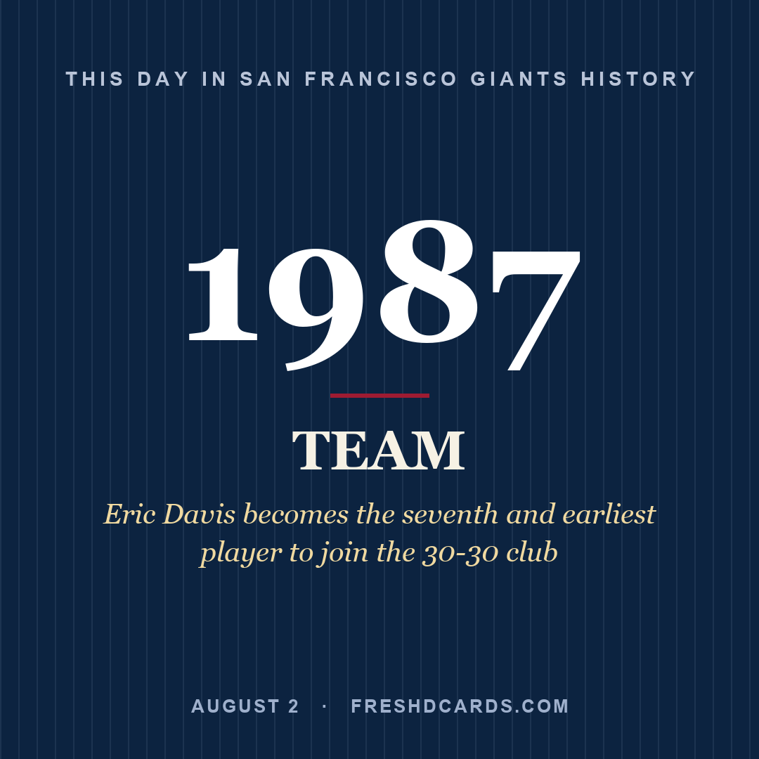 San Francisco Giants: San Francisco Giants, 1987, Eric Davis becomes the seventh and earliest player to join the 30-30 club