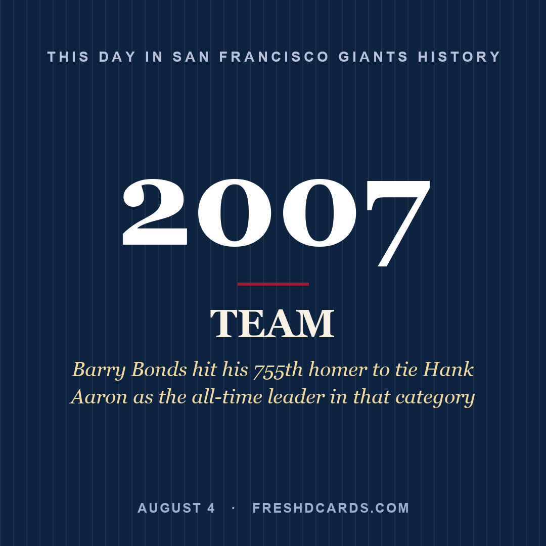 San Francisco Giants: San Francisco Giants, 2007, Barry Bonds hit his 755th homer to tie Hank Aaron as the all-time leader in that category