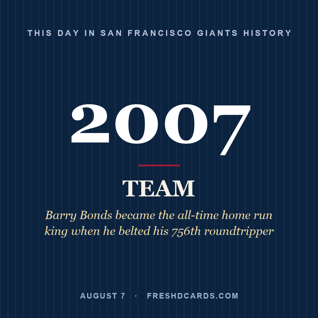San Francisco Giants: San Francisco Giants, 2007, Barry Bonds became the all-time home run king when he belted his 756th roundtripper