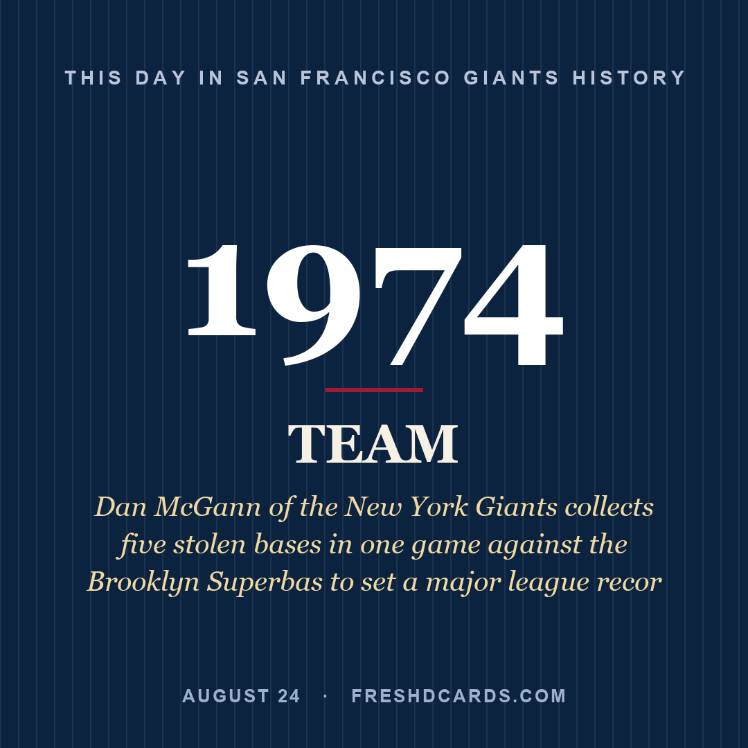 San Francisco Giants: San Francisco Giants, 1974, Dan McGann of the New York Giants collects five stolen bases in one game against the Brooklyn Superbas to set a major league recor