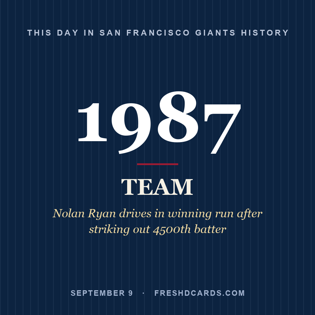 San Francisco Giants: San Francisco Giants, 1987, Nolan Ryan drives in winning run after striking out 4500th batter