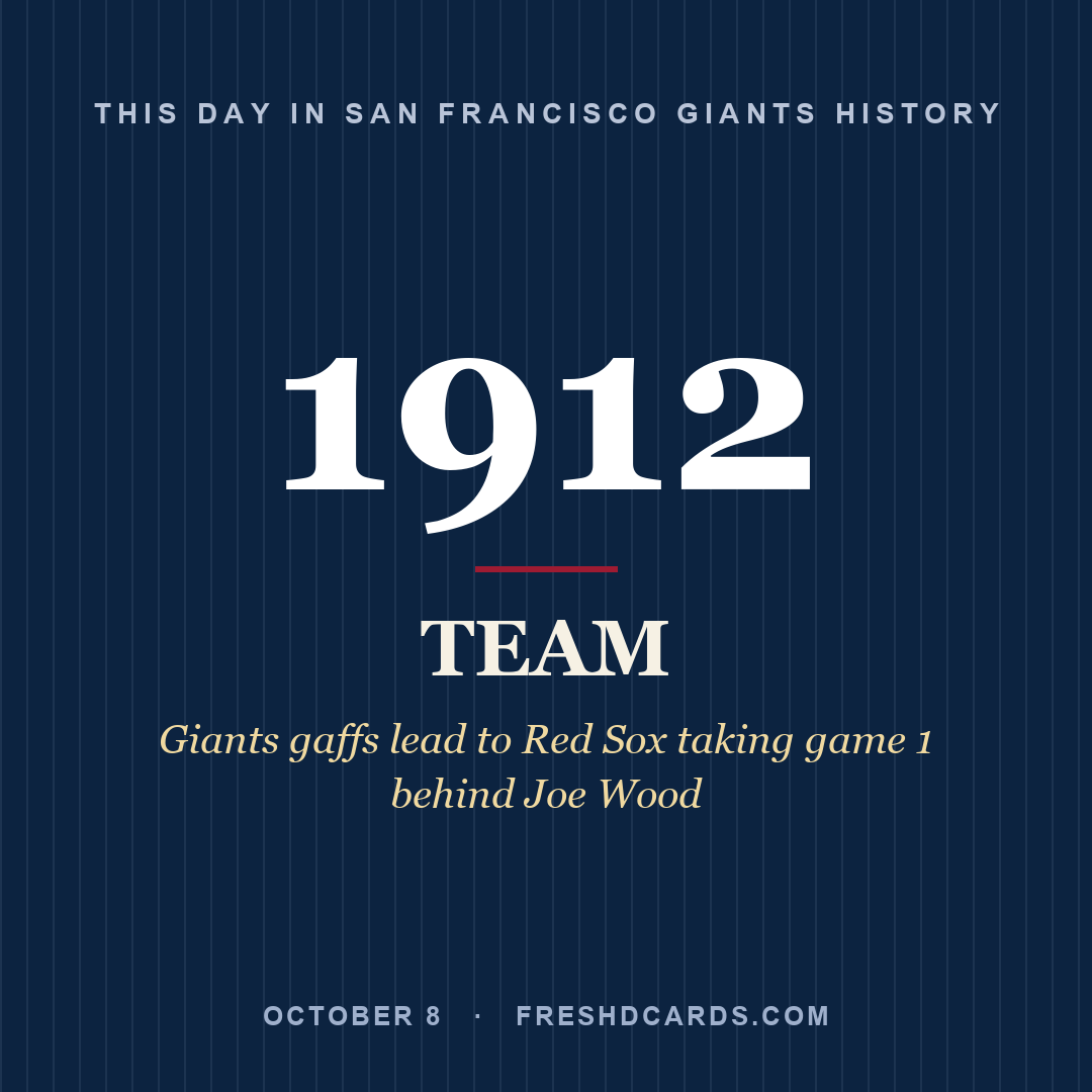 San Francisco Giants: San Francisco Giants, 1912, Giants gaffs lead to Red Sox taking game 1 behind Joe Wood