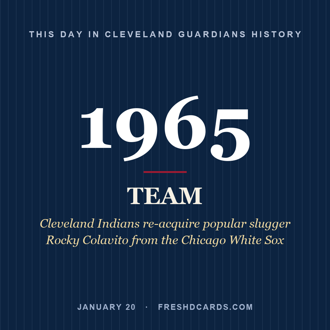 Cleveland Guardians: Cleveland Guardians, 1965, Cleveland Indians re-acquire popular slugger Rocky Colavito from the Chicago White Sox