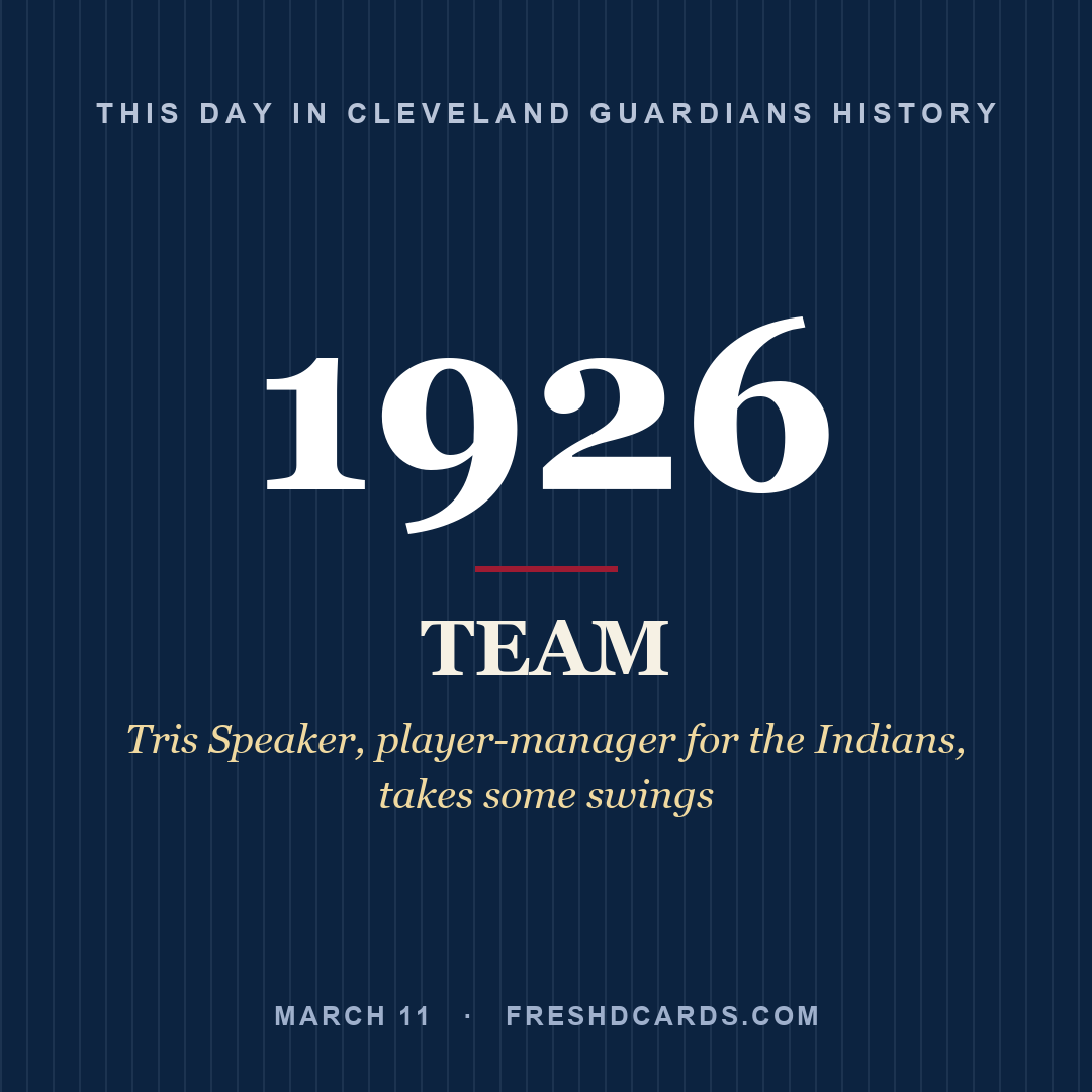 Cleveland Guardians: Cleveland Guardians, 1926, Tris Speaker, player-manager for the Indians, takes some swings