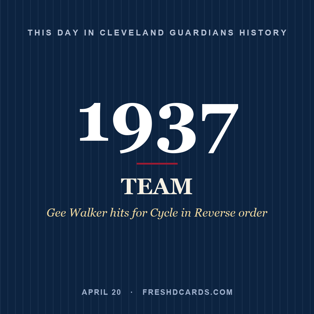 Cleveland Guardians: Cleveland Guardians, 1937, Gee Walker hits for Cycle in Reverse order