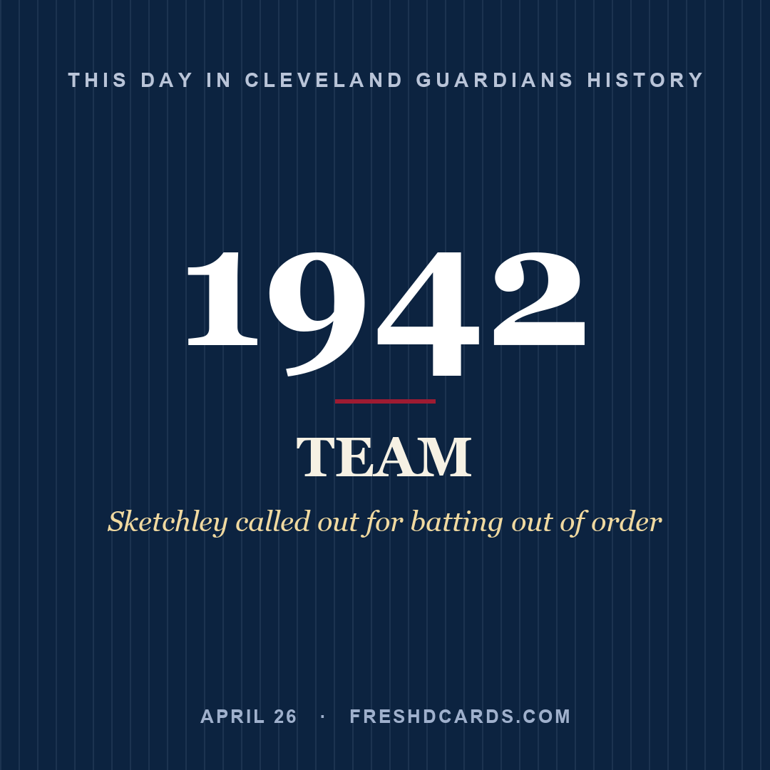 Cleveland Guardians: Cleveland Guardians, 1942, Sketchley called out for batting out of order