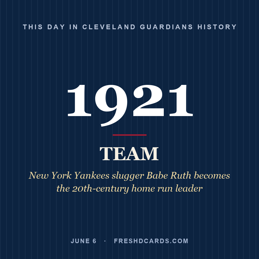Cleveland Guardians: Cleveland Guardians, 1921, New York Yankees slugger Babe Ruth becomes the 20th-century home run leader