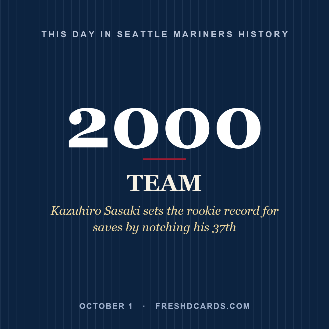 Seattle Mariners: Seattle Mariners, 2000, Kazuhiro Sasaki sets the rookie record for saves by notching his 37th