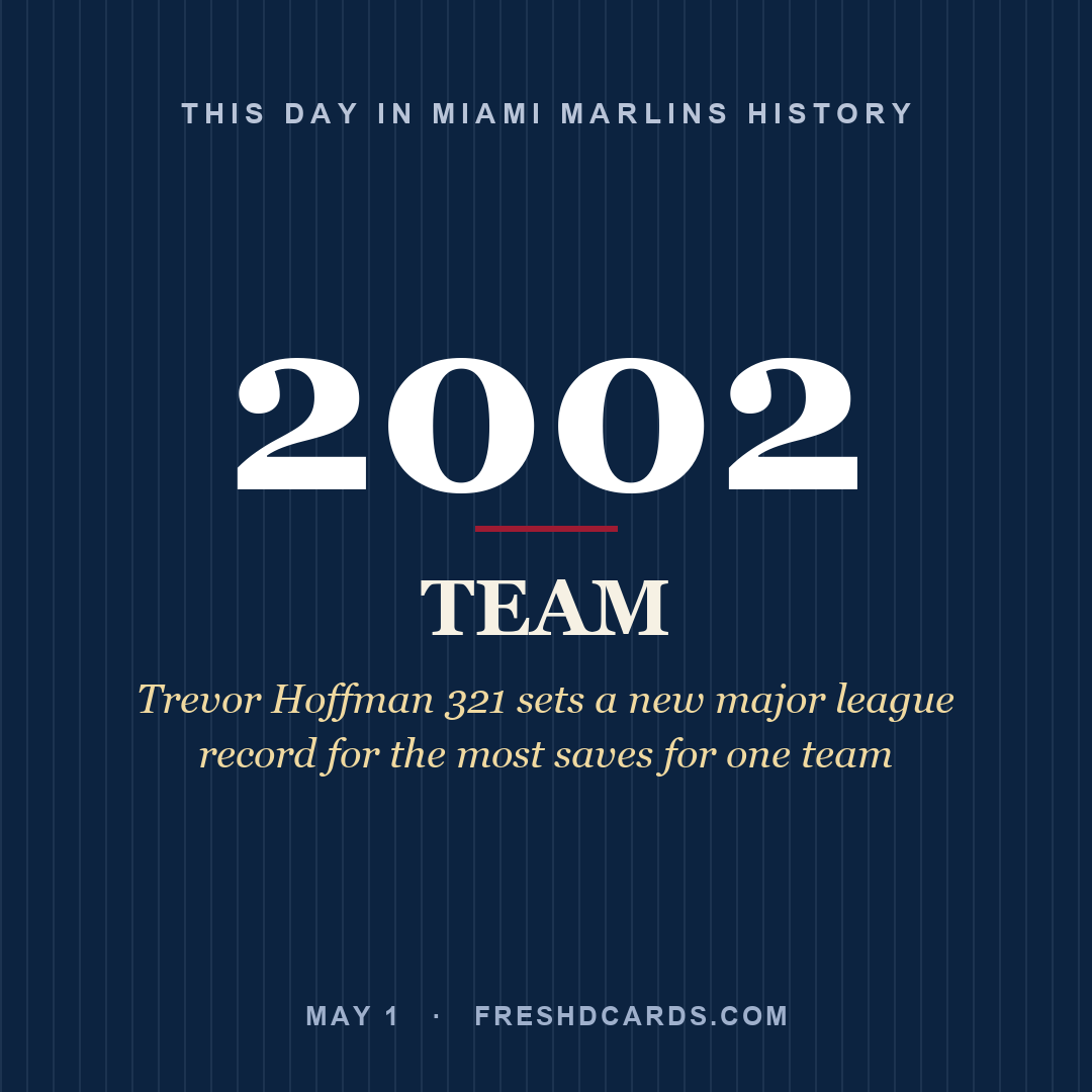 Miami Marlins: Miami Marlins, 2002, Trevor Hoffman 321 sets a new major league record for the most saves for one team