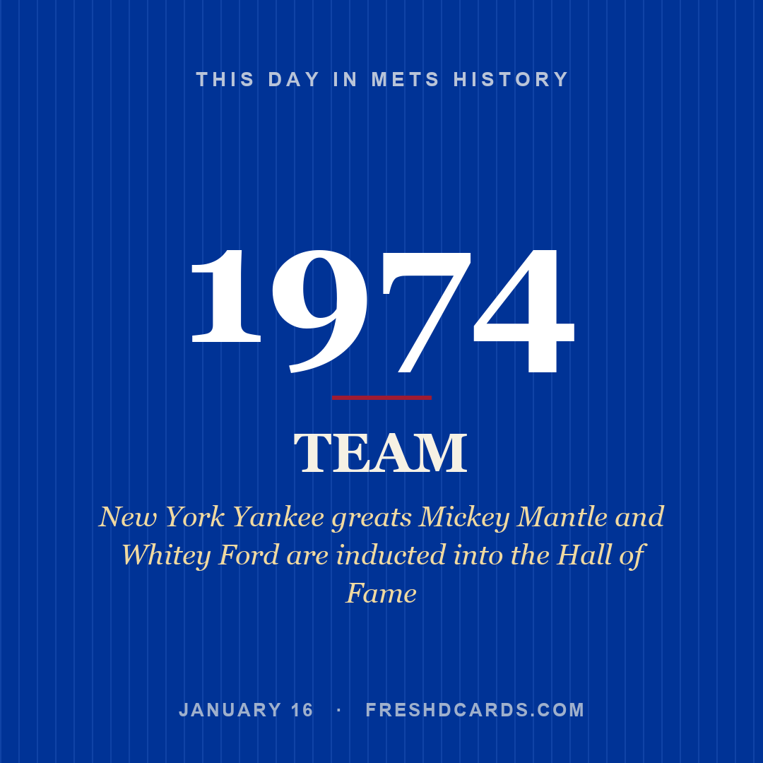 Mets: Mets, 1974, New York Yankee greats Mickey Mantle and Whitey Ford are inducted into the Hall of Fame