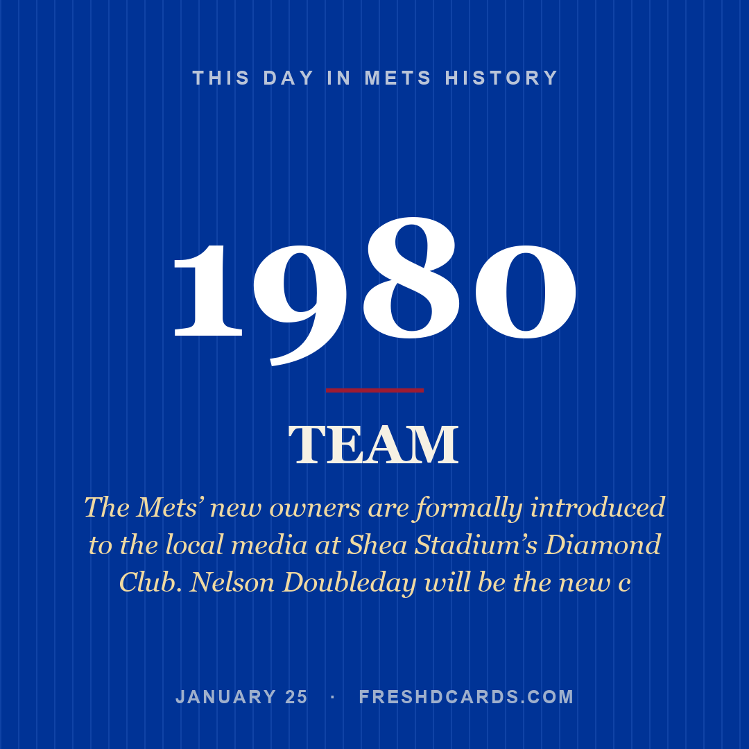 Mets: Mets, 1980, The Mets’ new owners are formally introduced to the local media at Shea Stadium’s Diamond Club. Nelson Doubleday will be the new c
