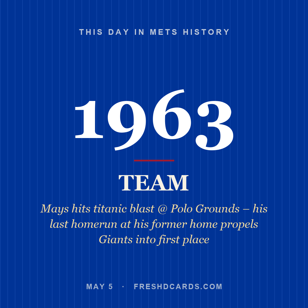 Mets: Mets, 1963, Mays hits titanic blast @ Polo Grounds – his last homerun at his former home propels Giants into first place