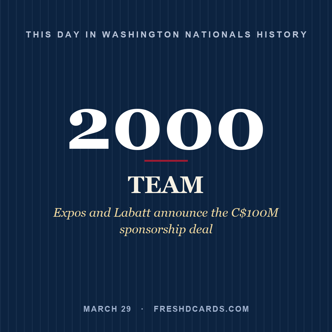 Washington Nationals: Washington Nationals, 2000, Expos and Labatt announce the C$100M sponsorship deal