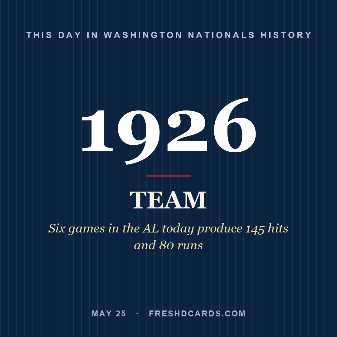 Washington Nationals: Washington Nationals, 1926, Six games in the AL today produce 145 hits and 80 runs