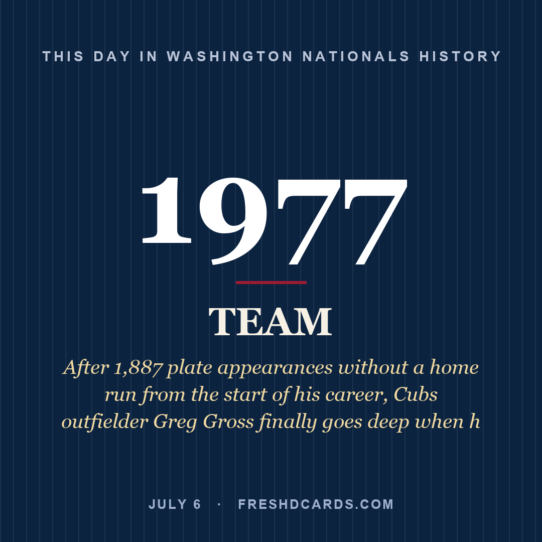 Washington Nationals: Washington Nationals, 1977, After 1,887 plate appearances without a home run from the start of his career, Cubs outfielder Greg Gross finally goes deep when h