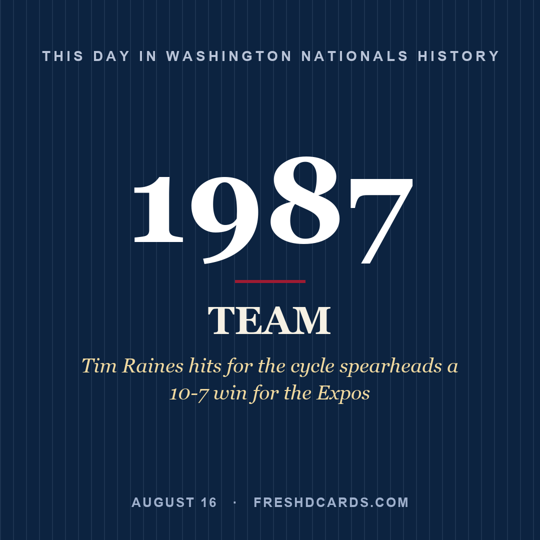 Washington Nationals: Washington Nationals, 1987, Tim Raines hits for the cycle spearheads a 10-7 win for the Expos