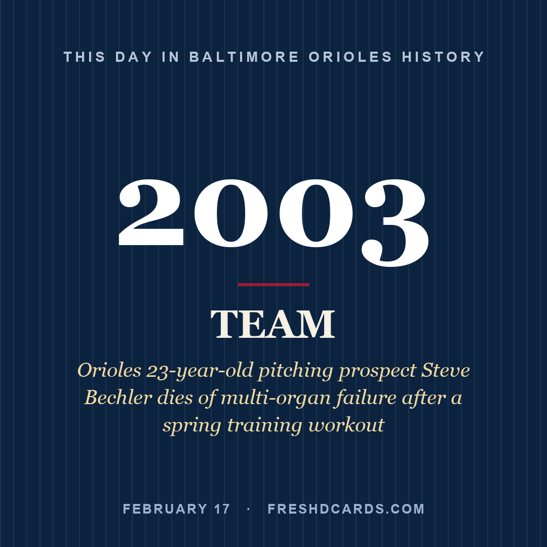 Baltimore Orioles: Baltimore Orioles, 2003, Orioles 23-year-old pitching prospect Steve Bechler dies of multi-organ failure after a spring training workout