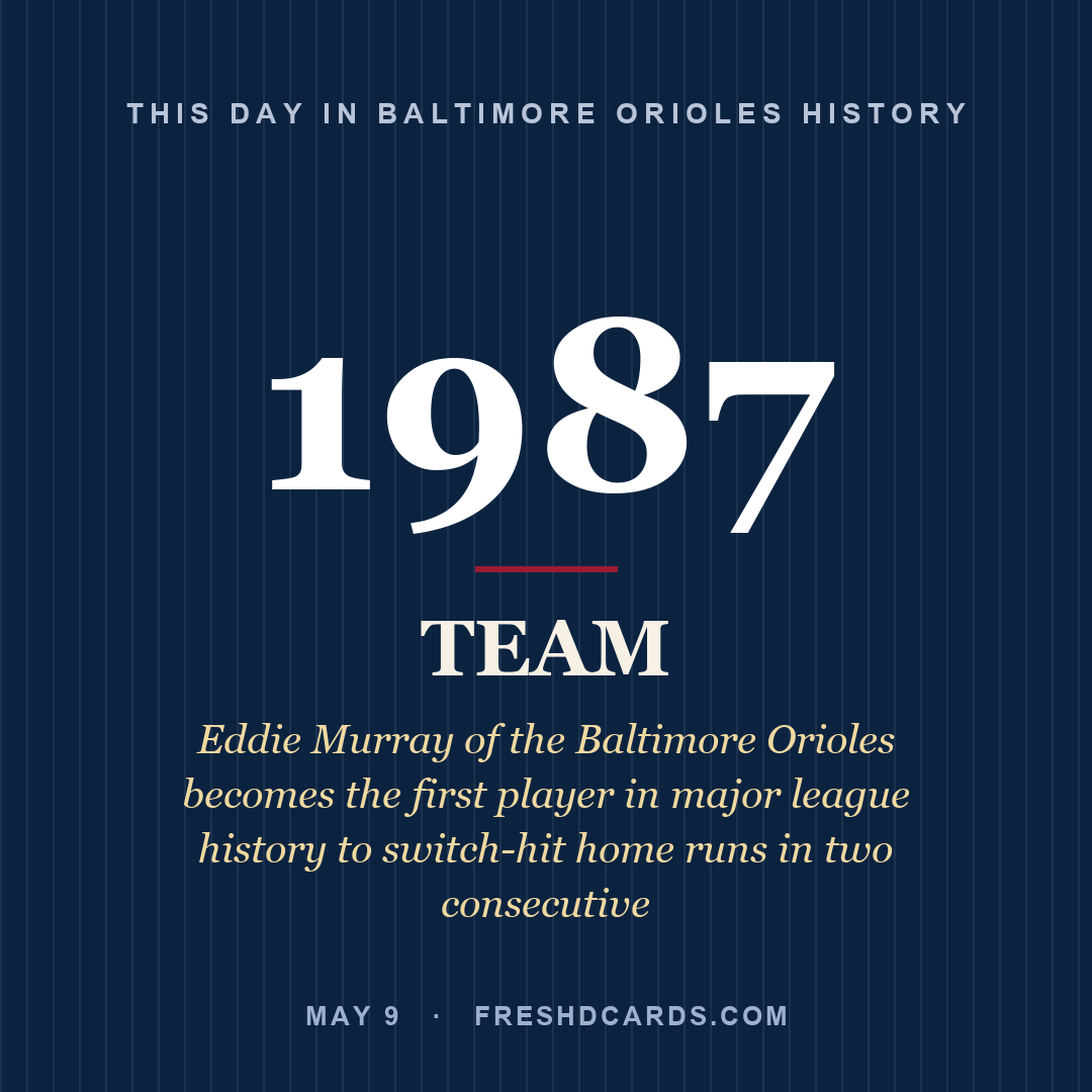Baltimore Orioles: Baltimore Orioles, 1987, Eddie Murray of the Baltimore Orioles becomes the first player in major league history to switch-hit home runs in two consecutive
