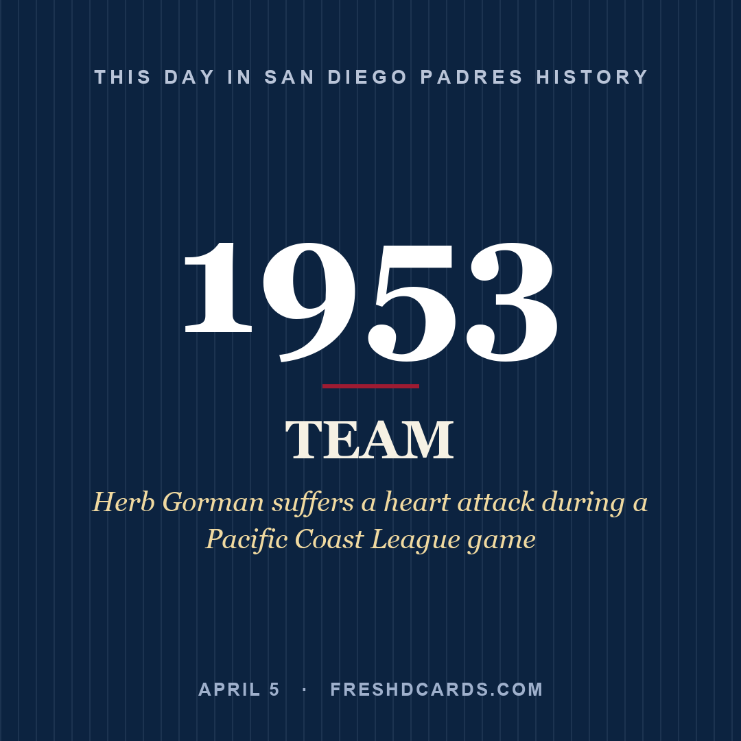 San Diego Padres: San Diego Padres, 1953, Herb Gorman suffers a heart attack during a Pacific Coast League game