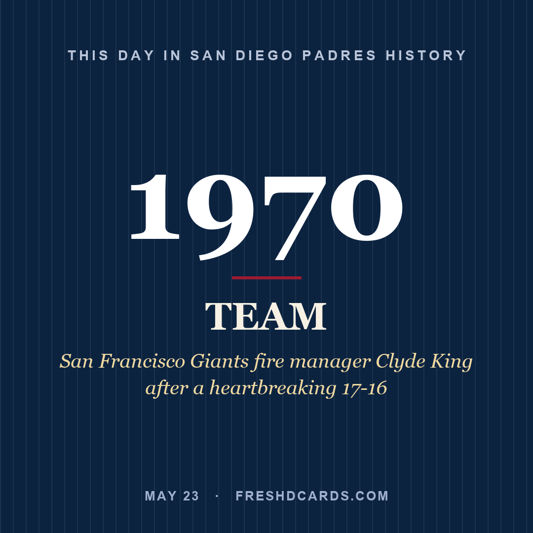 San Diego Padres: San Diego Padres, 1970, San Francisco Giants fire manager Clyde King after a heartbreaking 17-16
