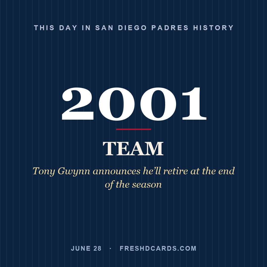 San Diego Padres: San Diego Padres, 2001, Tony Gwynn announces he’ll retire at the end of the season