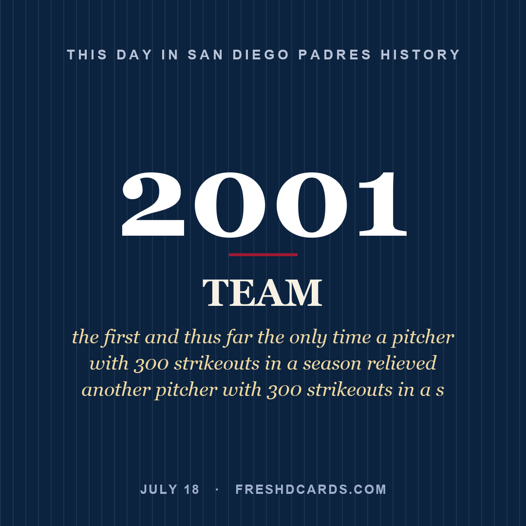 San Diego Padres: San Diego Padres, 2001, the first and thus far the only time a pitcher with 300 strikeouts in a season relieved another pitcher with 300 strikeouts in a s