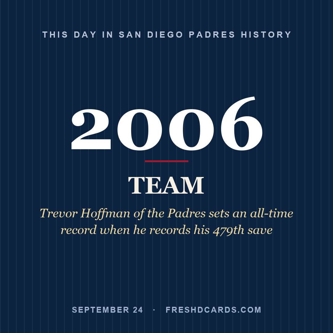 San Diego Padres: San Diego Padres, 2006, Trevor Hoffman of the Padres sets an all-time record when he records his 479th save