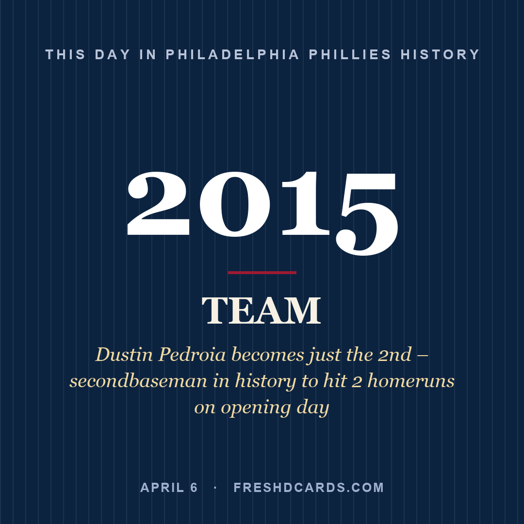 Philadelphia Phillies: Philadelphia Phillies, 2015, Dustin Pedroia becomes just the 2nd – secondbaseman in history to hit 2 homeruns on opening day