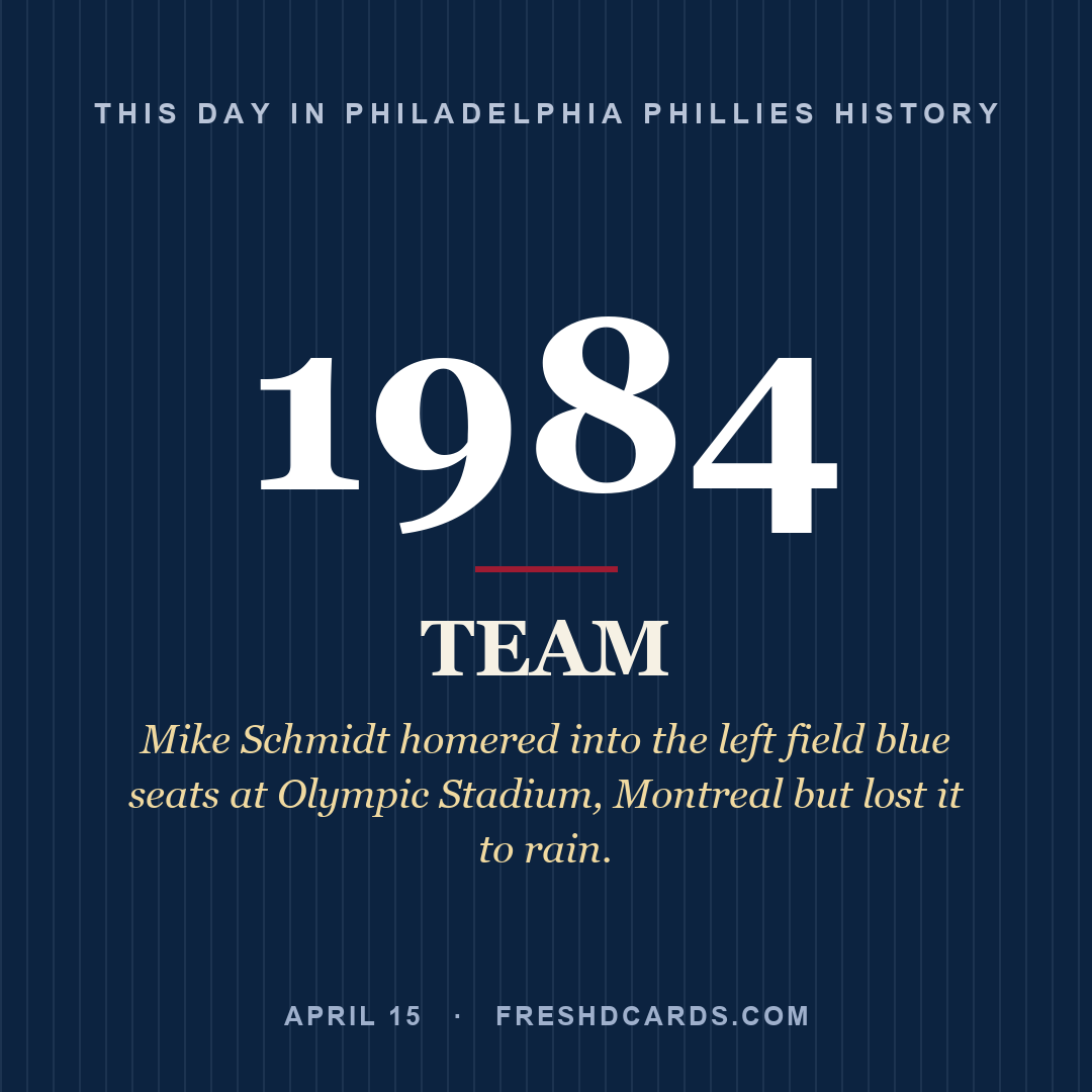 Philadelphia Phillies: Philadelphia Phillies, 1984, Mike Schmidt homered into the left field blue seats at Olympic Stadium, Montreal but lost it to rain.