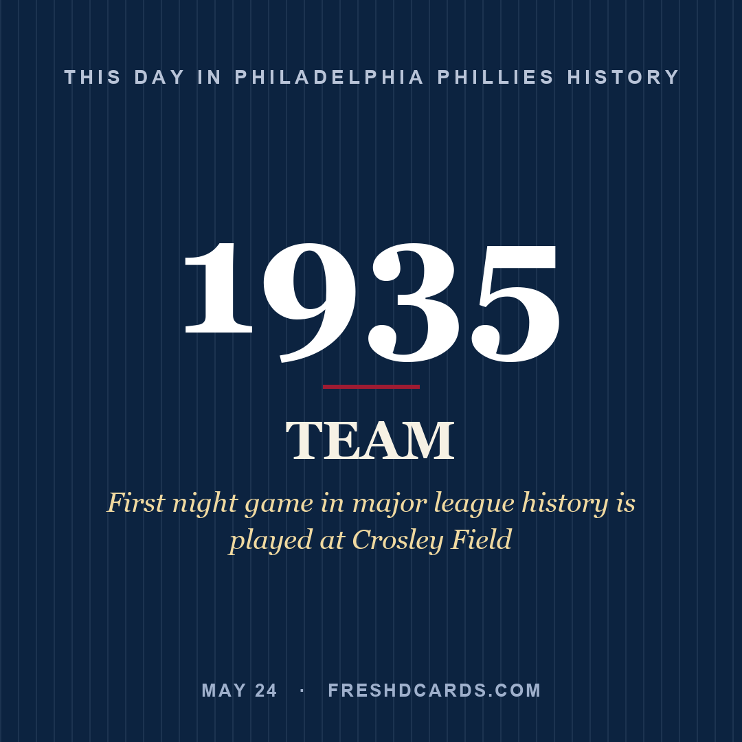 Philadelphia Phillies: Philadelphia Phillies, 1935, First night game in major league history is played at Crosley Field