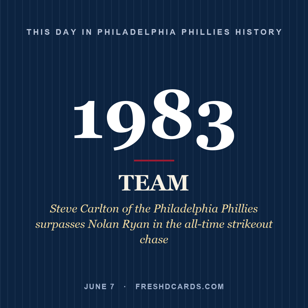 Philadelphia Phillies: Philadelphia Phillies, 1983, Steve Carlton of the Philadelphia Phillies surpasses Nolan Ryan in the all-time strikeout chase