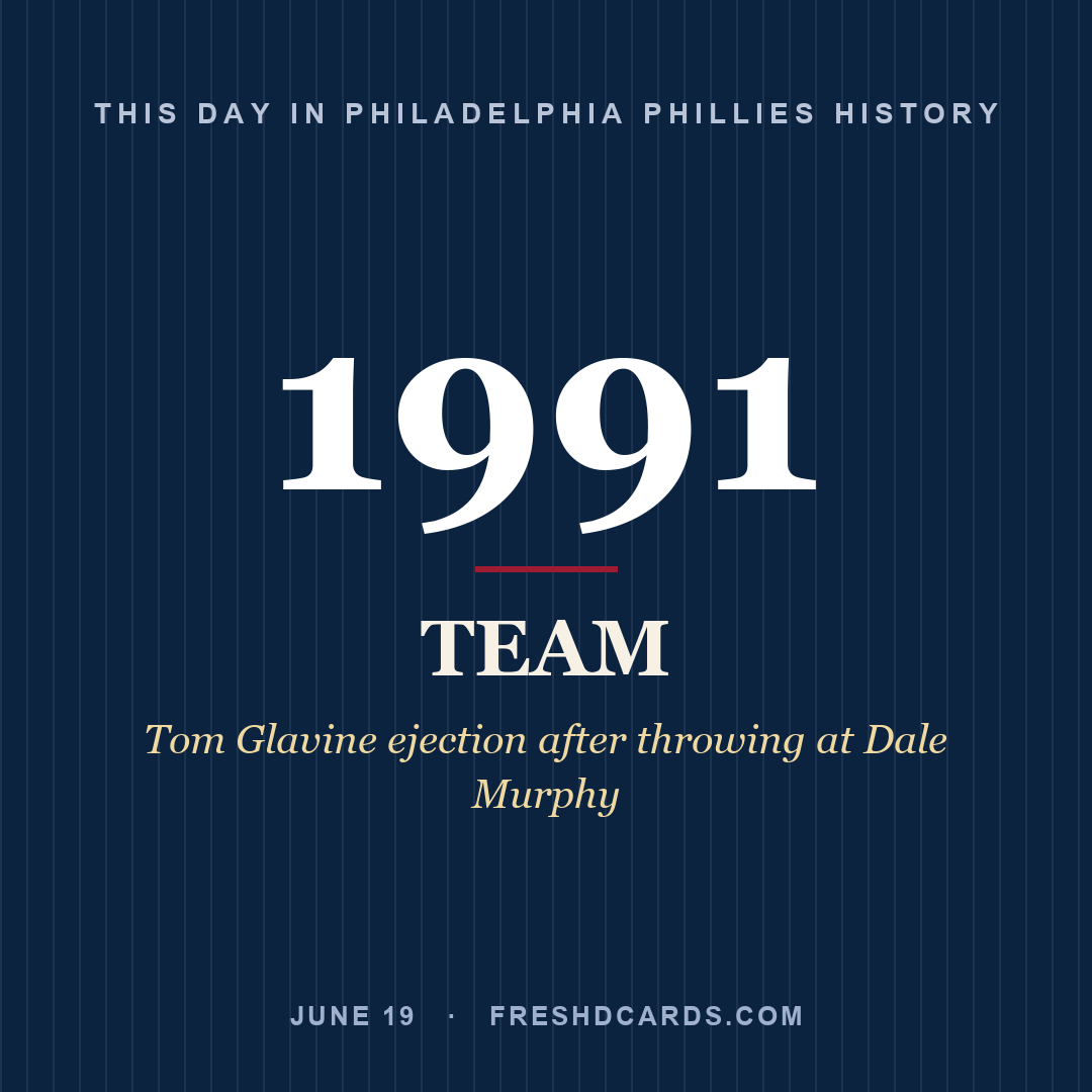 Philadelphia Phillies: Philadelphia Phillies, 1991, Tom Glavine ejection after throwing at Dale Murphy